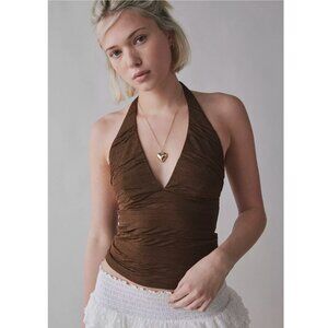 Urban Outfitters Silence + Noise Club Classic Cropped Halter Top Small Brown